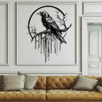 Crow Metal Wall Decor, Raven Wall Art, Large Gothic Raven Decor Hangings, Bird Wall Decor, Metal Tree Branch Decor, Ravens Sign, Raven Art for Living Room (White, 35"x28" | 90x72cm, metal wall art)