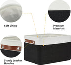 DULLEMELO Canvas Storage Bin with Handles, Fabric Bins for Shelves, Bedroom, Office,Nursery,Fabric Storage Baskets for Toys, Clothes,Gift(3-Pack Medium-15 inch X 11 inch X 9.5 inch , White&Black)