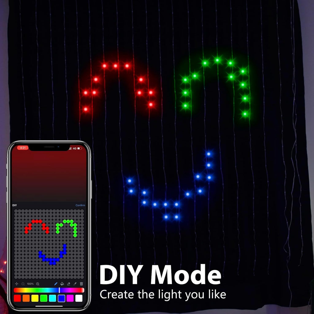 Amposei Smart Curtain Lights, Smart LED Curtain String Lights Outdoor, 540 LEDs Christmas Lights, Dynamic DIY Light, Music Sync Color Changing Fairy Lights with APP Remote Control for Backdrop Bedroom