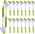 Hsei 20 Pcs Light Green Kitchen Scrub Dish Brush Bulk with 11 Inch Anti Slip Handle Cleaning Dish Scrubber with Stiff Bristles Washing Scrub Brushes for Housekeeping for Pots and Pans, Kitchen Sink