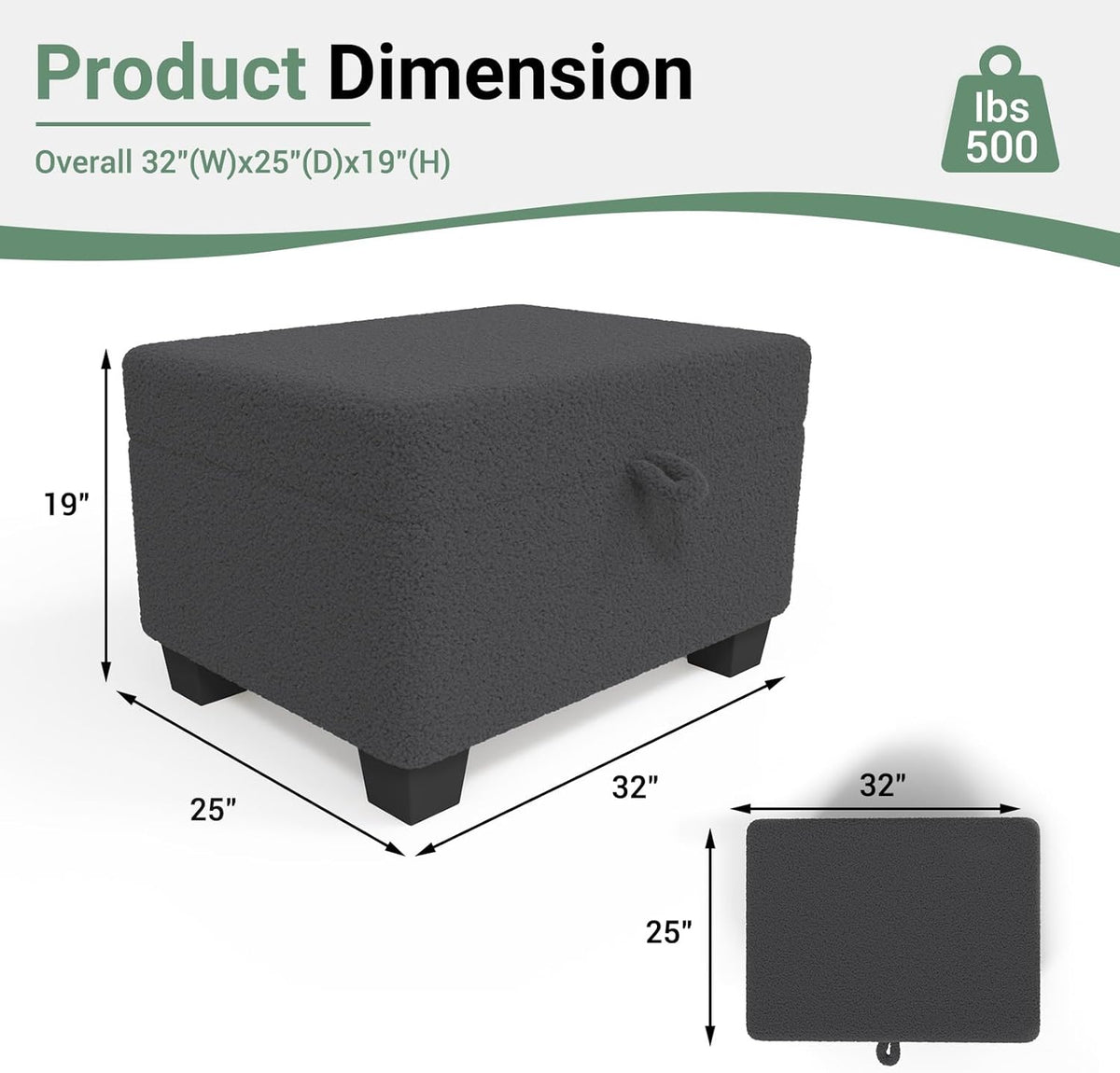 Ottoman Sofa, Modern Comfortable Ottoman with Storage Space for Living Room Apartment Lounge Sofa, Black Bouclé