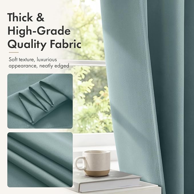 MIULEE 4 Panel Set Short Bedroom Blackout Curtains 54 Inch Long Dusty Blue | - Image 6