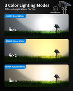 3 Colors Solar Lights Outdoor Waterproof IP65 Outdoor Solar Spot Lights for Yard 52 LEDs 600LM Solar Powered Landscape Spotlights Solar Security Wall Lights for Garden Pathway Outside- 6 Pack