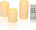 CANDLE CHOICE Waterproof Outdoor Battery Operated Flameless Candles with Remote Timer Plastic Realistic Flickering Fake Electric LED Pillars for Lantern Garden Wedding Christmas Decorations 3 Pack