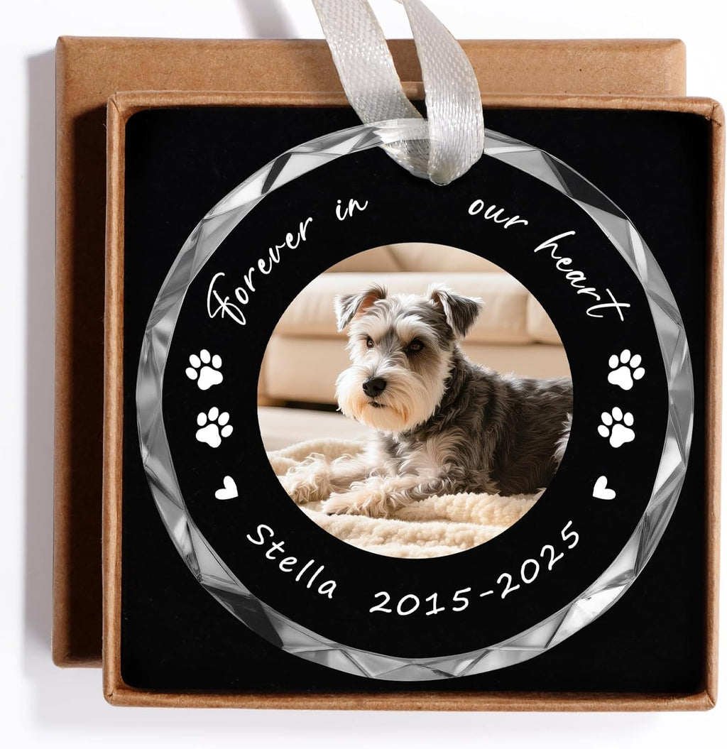 Personalized Pet Memorial Gifts - Custom Photo, Name & Dates - Forever in Our Hearts Acrylic Keepsake Ornament - Dog Memorial Gifts for Loss of Dog, Cat