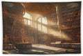 Kurtect Retro Bookshelf Tapestry,Medieval Mid Century Library Building Pattern Print Tapestries for Party Beach Picnic Blankets Tablecloths Living Room Wall Deocr, 40x60 in