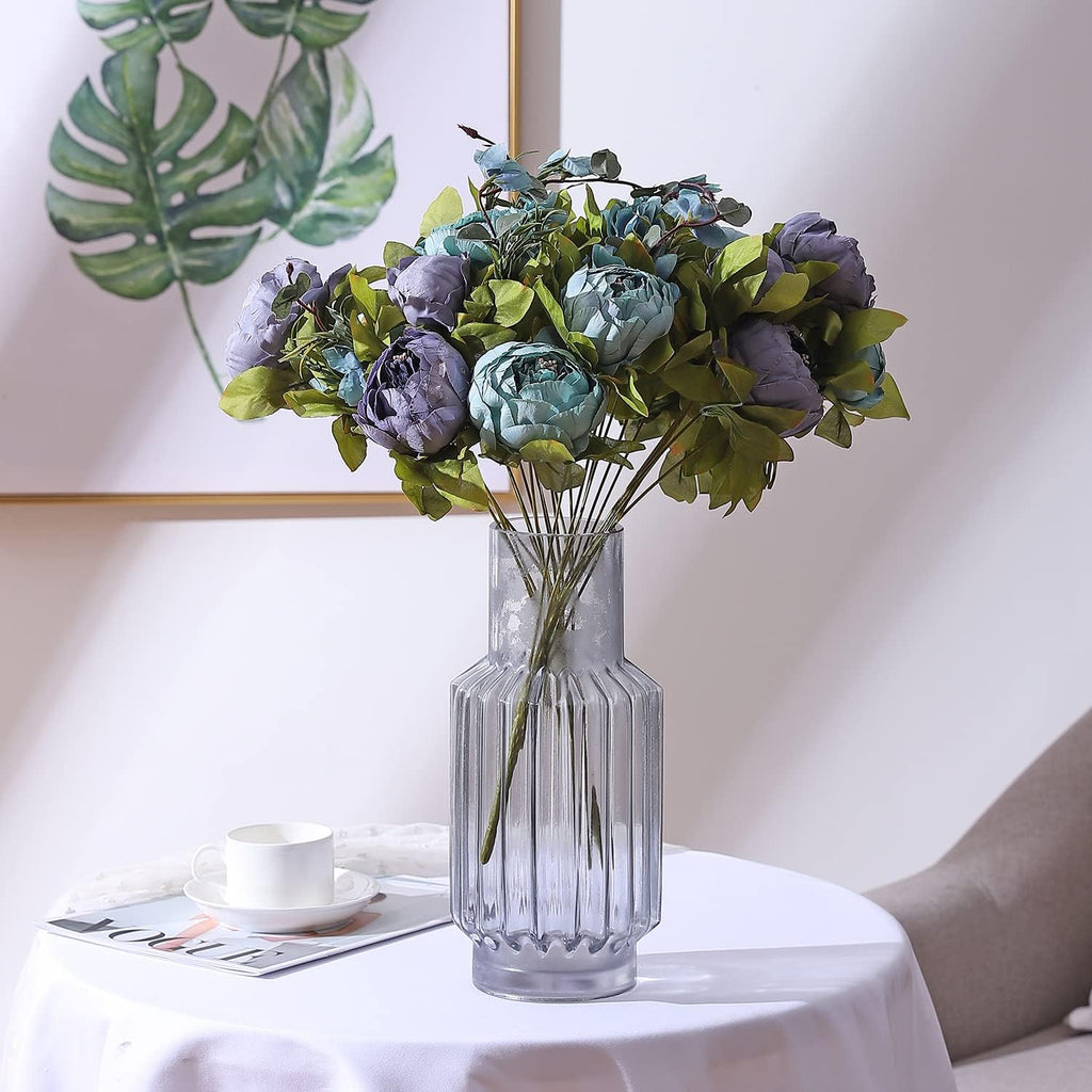 Duovlo Fake Flowers Vintage Artificial Peony Silk Flowers Wedding Home Decoration,Pack of 1 (New Grey Blue)