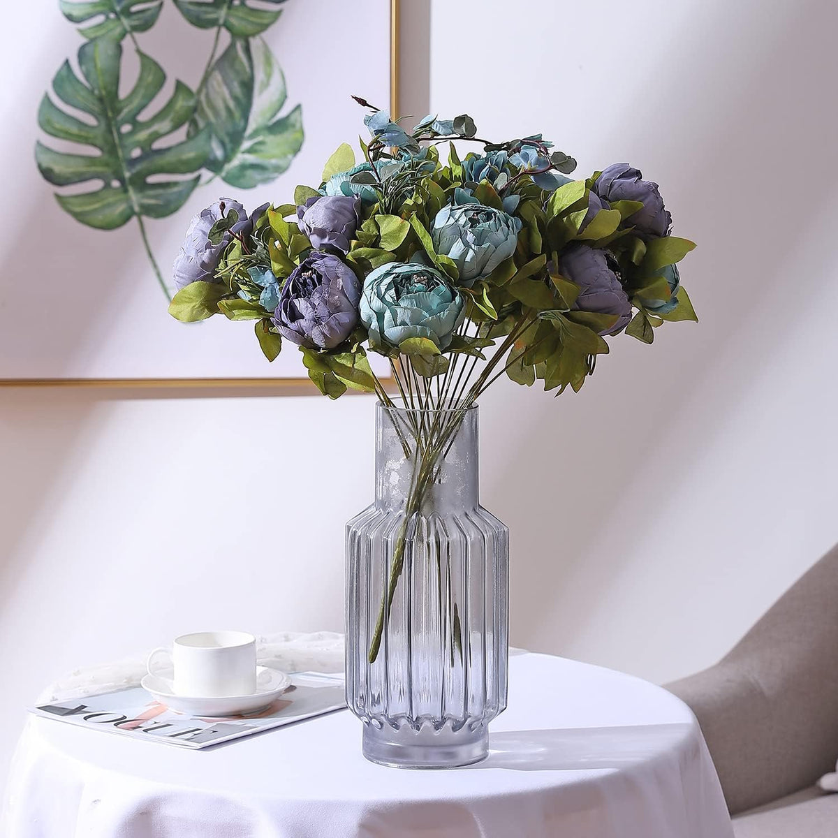 Duovlo Fake Flowers Vintage Artificial Peony Silk Flowers Wedding Home Decoration,Pack of 1 (New Grey Blue)
