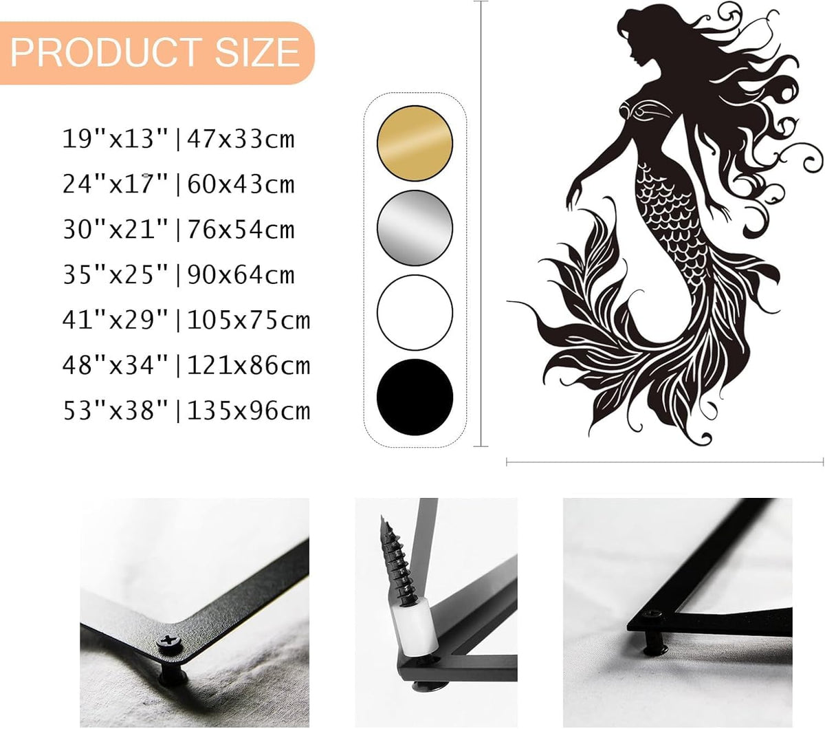 Veplsur Mermaid Metal Wall Art, Metal Mermaid Wall Decor, Marine Biology Wall Decor, Ocean Wall Art, Nautical Wall Hanging, Beach Hanging for Bathroom Bedroom (Silver, 24"x17"|60x43cm)