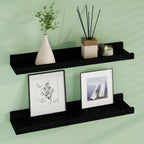 Floating Picture Ledge Shelves 24 Inch Solid Oak Wood Set of 2, Rustic Wall Storage Shelves with Lip, Kids Bookshelf, Photo & Picture Ledge Shelves for Bedroom, Living Room, Kitchen