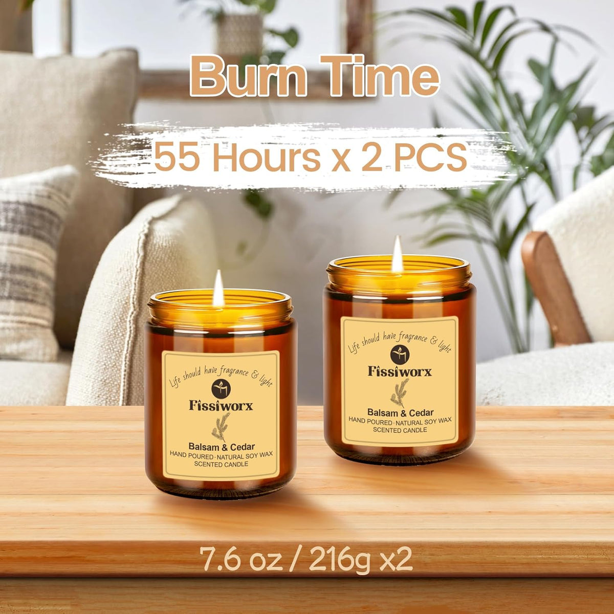 Balsam & Cedar Scented Candle Set 2 Pack – Natural Soy Wax Hand-Poured – Relax and Relieve Stress – 60-Hour Long-Lasting Burn – Premium Aromatherapy Candle for Home Decor, Gifts