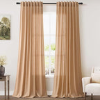 Extra Long Camel Linen Curtain 108 Inches Long 2 Panels Set Back Tab Drapes by Nanspring