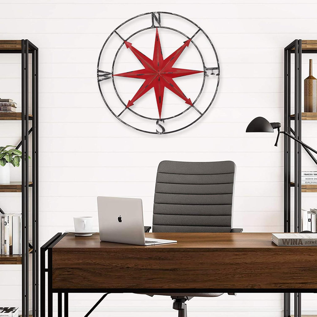 aboxoo Round Metal Compass Decorative Compass Metal Wall Art Hanging Wall Sculpture 11 Inch Diameter Farmhouse Decor Indoor or Outdoor Sign