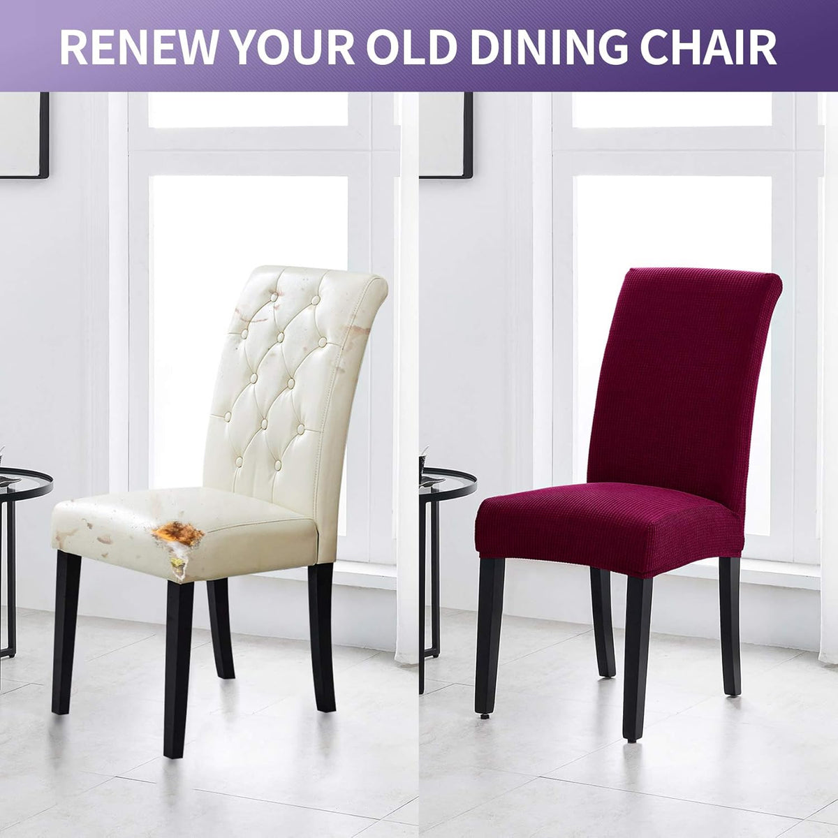 Joccun Chair Covers for Dining Room Set of 2,Dining Chair Slipcovers Stretch Dining Room Chair Covers Seat Protector,Washable Parsons Chair Cover for Home,Hotel(Wine Red,2 Pack)