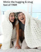 YnM Chunky Throw Blanket, Medium-Weight, Hand Knitted with Chenielle Yarn, Skin Friendly, Ventilated and Breathable, Machine Washable, Home Décor Piece for Couch, Sofa and Bed (White, 60x80 Inch)