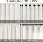 24 Inch Linen Curtains for Kitchen Beige White Small Window Semi Sheer Curtains - Image 2