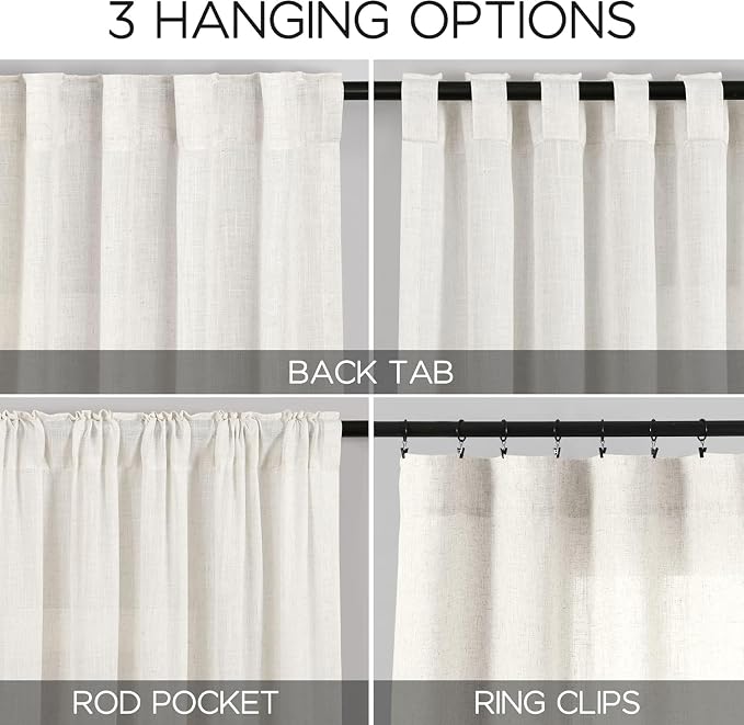 24 Inch Linen Curtains for Kitchen Beige White Small Window Semi Sheer Curtains - Image 2