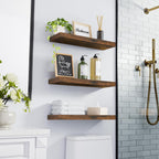 BAYKA Bathroom Floating Shelves for Wall – Bathroom Shelf Over Toilet Farmhouse Rustic Wood for Bedroom, Kitchen, or Living Room Decor – Rustic Brown, Set of 3, Sturdy Storage with 22lb Capacity