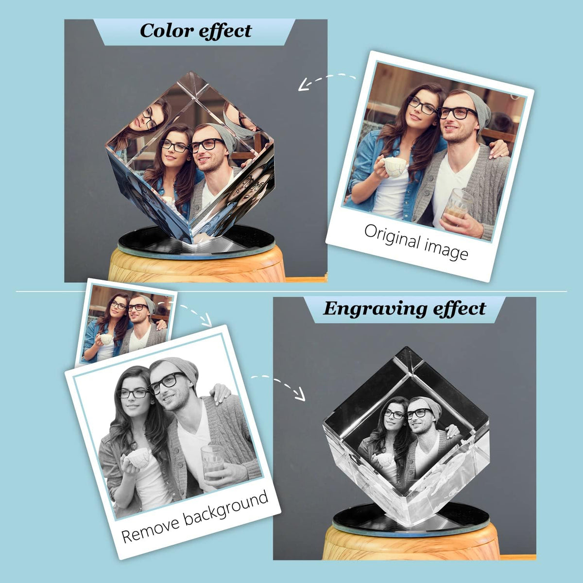 Personalize Your Photo Crystal Gifts Custom Cube Crystal Photo Night Light with Music Bluetooth Rose Speaker for Girlfriend Best Friend Classmate Wife Night Light