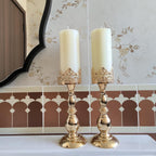 Candle Holders for Pillar Candles Gothic Matte Black Vintage Tall Candle Holders Set of 2 Decorative Large Table Centerpieces Candle Stand Decor (Gold 2PCS A)