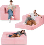 Folding Bean Bag Chair for Adults,3-in-1 Bean Bag Couch Faux Fur Floor Sofa Large Beanbag Convertible Bean Bag Sofa Bed with Pillow in Bedroom,Living Room,Apartment(Twin,Pink)