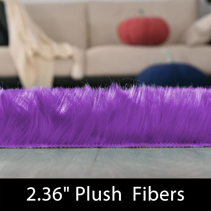 Latepis Fluffy Rug for Bedroom 2x4 Purple Shag Rugs Washable Faux Fur Sheepskin - Image 3
