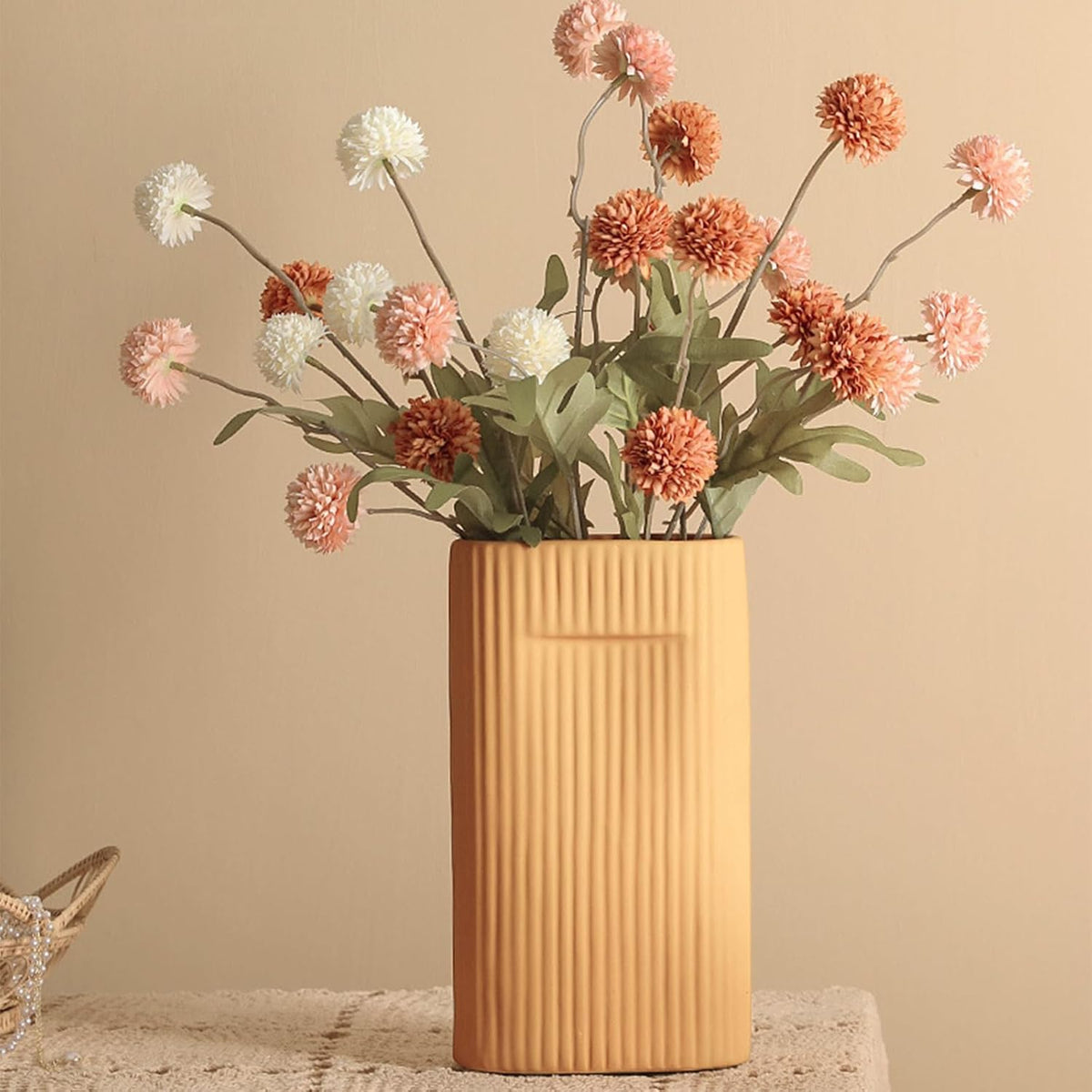 Faux Mixed Color Kiku Flower, 10 Stems with 5 Heads Each & 4 Branches Eucalyptus Stems, Artificial Small Mini Chrysanthemum Flowers for Aesthetic Room Decor, Floral Arrangements Centerpiece
