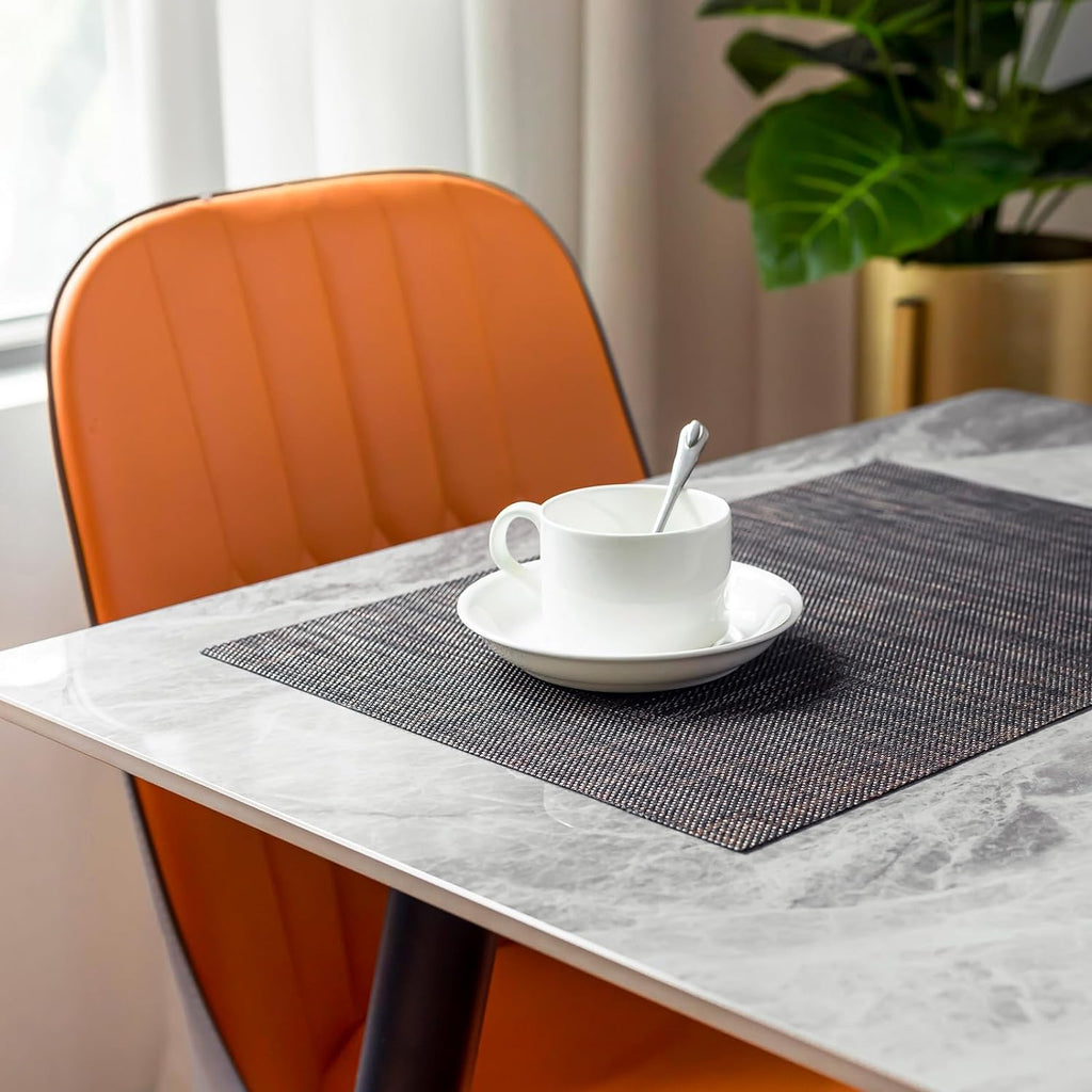 LEXMORE Placemats Set of 4 Vinyl/Plastic Woven Place Mats for Kitchen Table Indoor/Outdoor Washable Placemat Wipeable Dining Table Mats(Black/Brown)