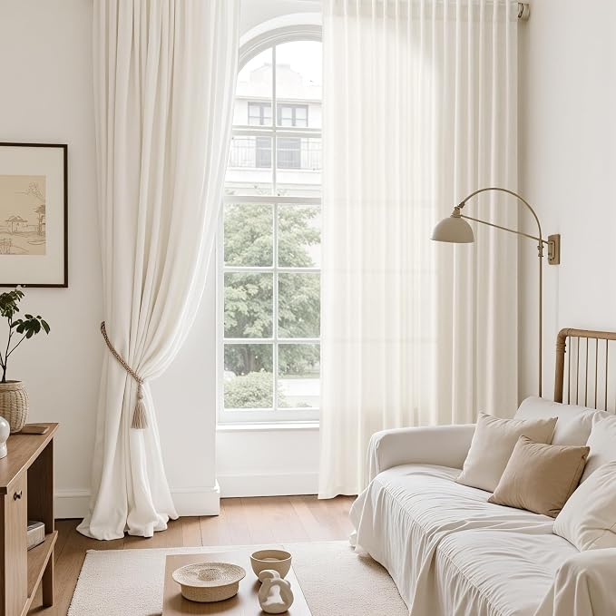 Modern Linen Curtains for Living Room 72 Inches Long Light Filtering Semi Sheer - Image 6