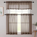 Kitchen Curtains 24 Inch Length Tier 2 Pieces, Chocolate Sheer Curtain Solid - Image 8
