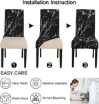 JQinHome Pattern Chair Covers for Dining Room Set of 4, High Stretch Removable Washable Parsons Chair Slipcover for Home Party Hotel Wedding Ceremony (Flourish Black,4PCS)
