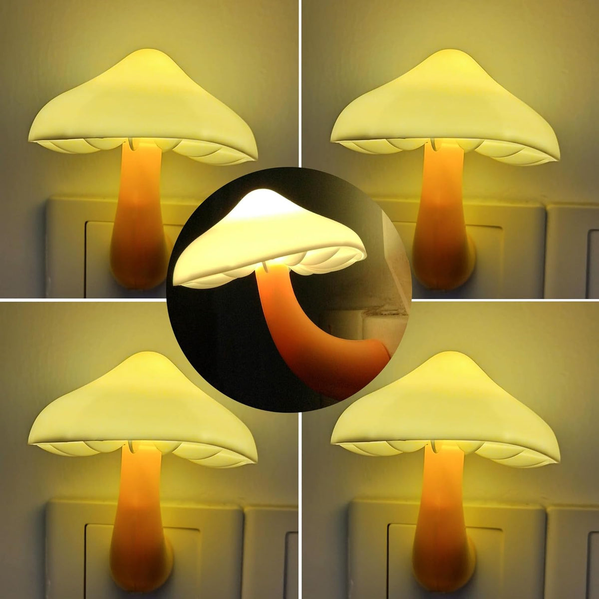 AUSAYE 5 Pack Sensor LED Night Lights Plug into Wall Lamp Mushroom Light for Adults Kids NightLight Bedroom,Bathroom,Toilet,Hallway,Stairs,Kitchen,Basement Warm White