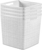 Curver Jute Decorative Plastic Organization and Storage Basket Perfect Bins for Home Office, Closet Shelves, Kitchen Pantry and All Bedroom Essentials, White, Large Cube, Set of 4