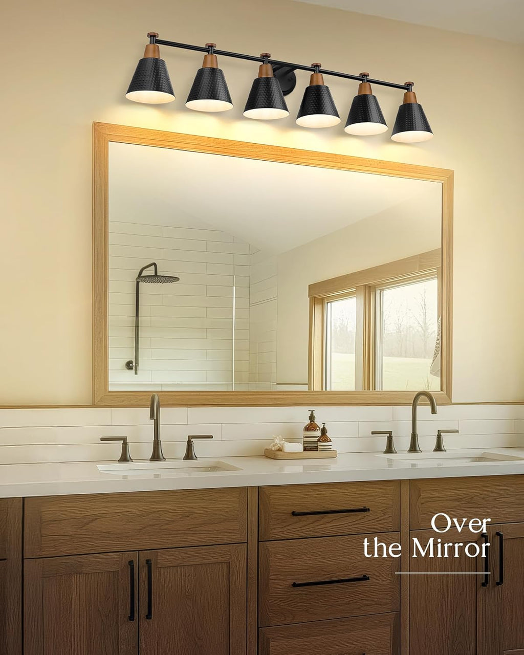 FEMILA Black 6 Light Bathroom Vanity Light, Vintage Bathroom Light Fixtures Over Mirror, E26 Base, 4FG59B-6W BK