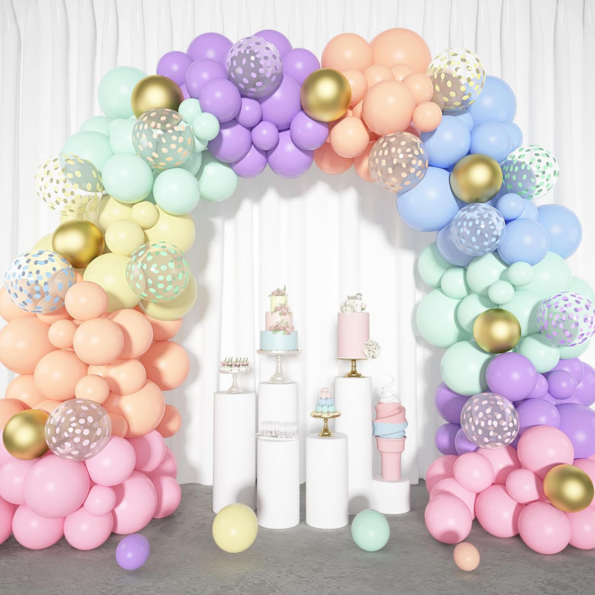 Amandir 164PCS Pastel Balloon Garland Kit, Rainbow Easter Unicorn Balloon Arch, Colorful Gold Confetti Balloons for Pastel Easter Baby Shower Wedding Ice Cream Mermaid Party Decorations Supplies