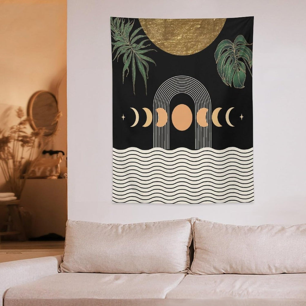 Abstract Boho Tapestry, Mid Century Tropical Tree Leaves Modern Geometric Arch Bohemian Botanical Tapestry, Home Aesthetic Wall Hanging Art Decor for Living Room Bedroom Dormitory 60x60 Inch