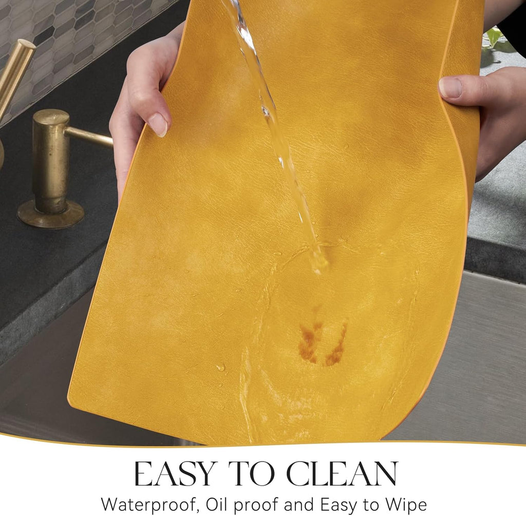 MOSAYT Vinyl Placemats Set of 4-12 X 17 Inch - Faux Leather 100% Waterproof Oil-Proof Wipeable PU Place Mats, Heat Resistant Reversible Table Mats for Kitchen, Dining, Outdoor (Yellow)