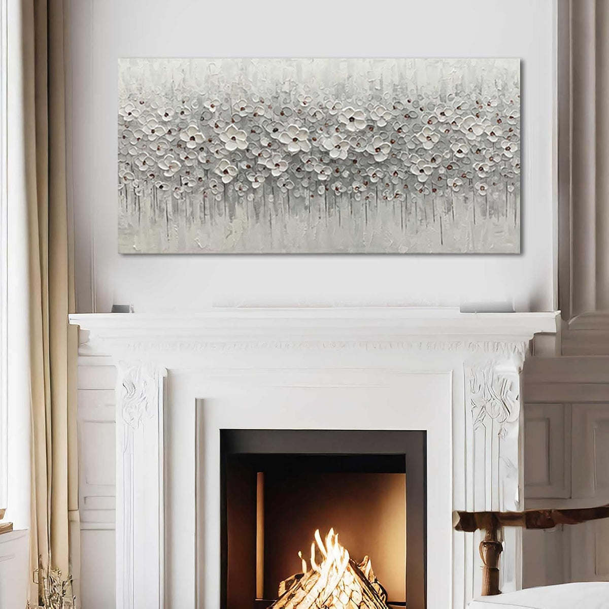 SDYA White Flowers Canvas Art Hanging Decor Botanical Wall Decoration for Living Room Bedroom Oil Painting Contemporary Artwork for office 24x48 Inch