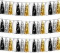 3P Black Gold Silver Foil Fringe Metallic Tassel Garland, Tassels Banner Streamers for Parade Floats, Bachelorette, Wedding, Birthday, Halloween, Christmas, Bridal/Baby Shower Party Decorations