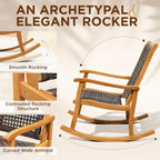IDZO Wood Wicker Rocking Chair, 400 lbs Capacity, Durable Eucalyptus Wood, Natural Finish, Comfortable Curvy Design, Ideal for Deck, Patio Furniture, and Outdoor Furniture Accent Chair