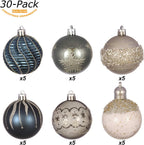 Sea Team 60mm/2.36" Delicate Contrast Color Theme Painting & Glittering Christmas Tree Pendants Decorative Hanging Christmas Baubles Balls Ornaments Set - (Stone Blue & Silver Grey), Pack of 30