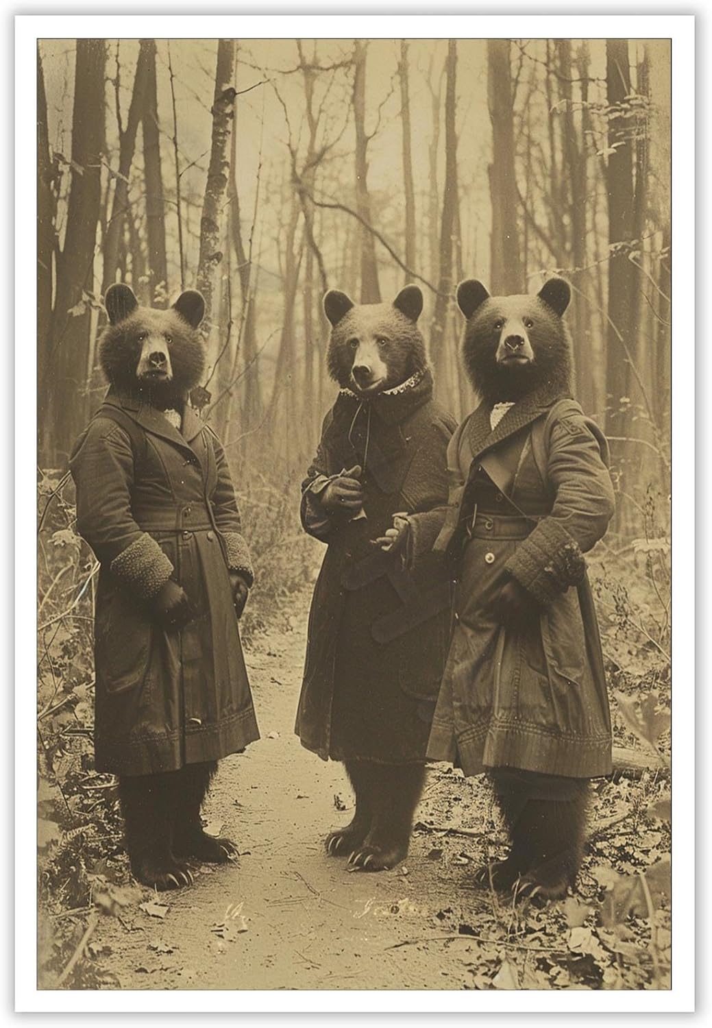 Vintage Horror Halloween Wall Decor Spooky The Three Bears In Occult Forest Spooky Canvas Wall Art Poster Gothic Dark Academia Decorations Room Creepy Print 24X36inch Unframed