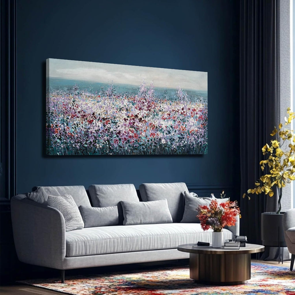 CHUDANHAO Purple and White Wildflowers Wall Paintings Ocean Wall Decor for Bedroom Seascape Painting Art Dining Room Hotel Decorations 24"x48"