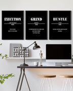 Drsoum Inspirational Office Framed Wall Art Motivational Grind Hustle Success Canvas Wall Decor Encouraging Quotes Sayings Paintings 3 Pieces Artwork Home Bedroom Easy to Hang 12x16in (Black Framed)