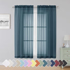 Simplebrand Dusty Blue Sheer Curtains 63 Inch Length 2 Panels, Rod Pocket Solid by Simplebrand
