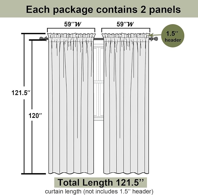 Gold Sheer Curtains 120 Inches Long 2 Panels Set, Rod Pockets Light Filtering - Image 3