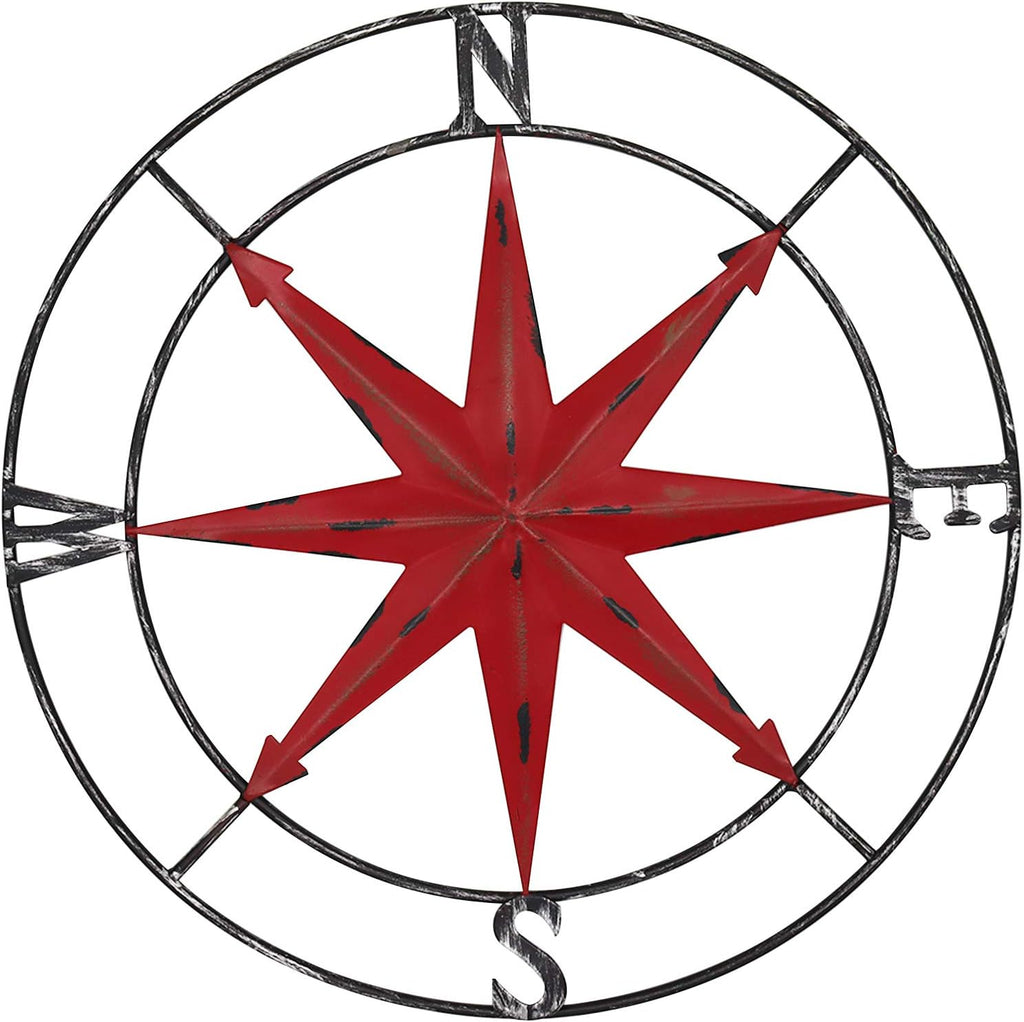 aboxoo Round Metal Compass Decorative Compass Metal Wall Art Hanging Wall Sculpture 11 Inch Diameter Farmhouse Decor Indoor or Outdoor Sign