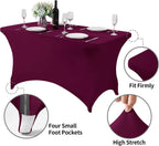 2Pack Spandex Table Cover for 4FT or 6ft or 9ft Table Universal Fitted Stretch Tablecloth for Party, Banquet, Wedding and Events-Burgundy