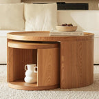 Round Nesting Coffee Table Set of 2,31.5" Large & 18" Small Low Tables with Wood Look Top,Space-Saving Side Tables for Living Room,Bedroom,Office,Minimalist Center Table Set (Brown, L+S)
