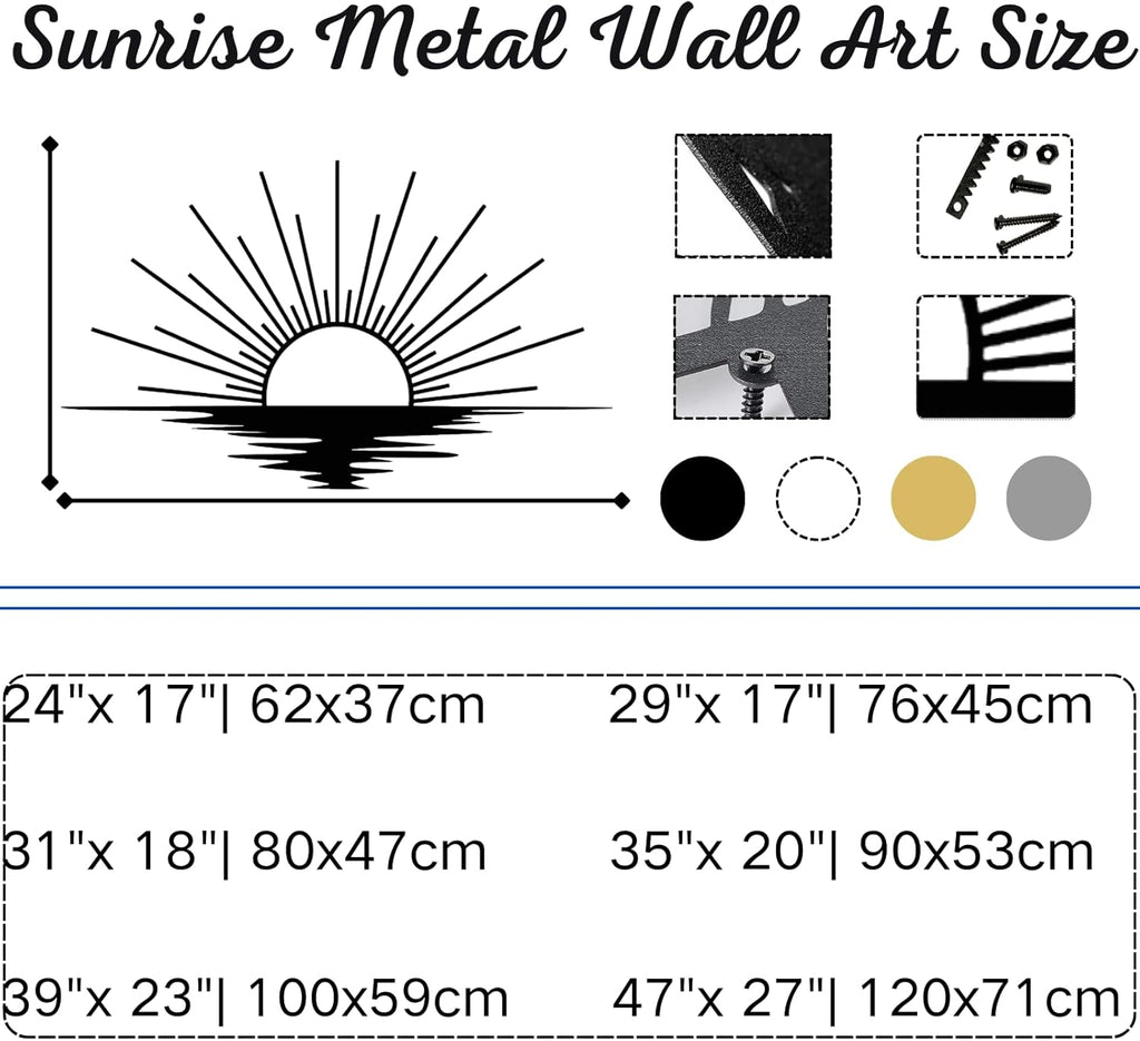Sunrise Metal Wall Art, Metal Sun Wall Decor, Metal Sun Outdoor Decor, Large Metal Sun Wall Art, Sun Wall Art, Boho Sun Wall Art, Sunshine Metal Sign, Living Room Bedroom Wall Hangings (Silver, 31"x 18"| 80x47cm )